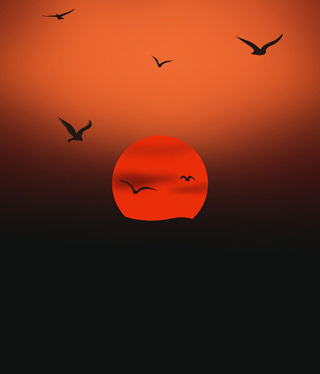 夕阳西下落霞孤鹜齐飞风景插画