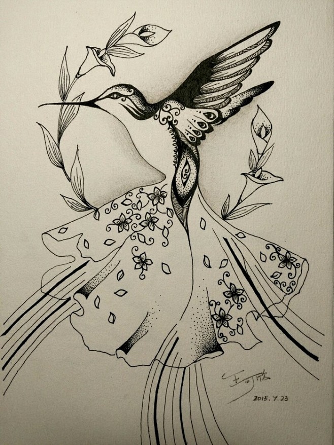 线描黑白装饰画插画飞鸟原创