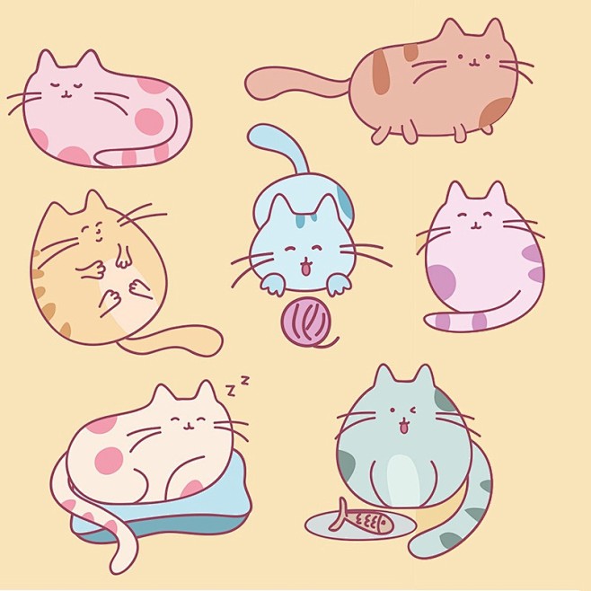 卡通可爱手绘矢量猫咪手机壳抱枕家居设计背景图案png免抠素材图