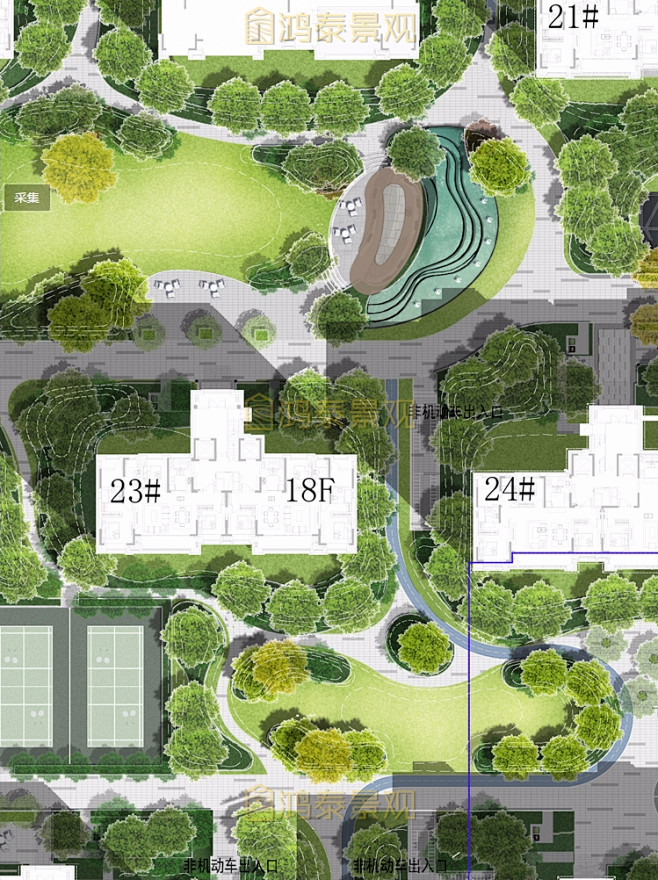 住宅大区景观彩平psd素材