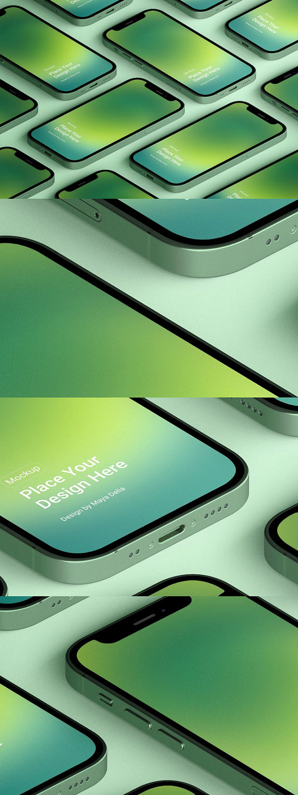 绿色iphone 12迷你等距模型 (psd)