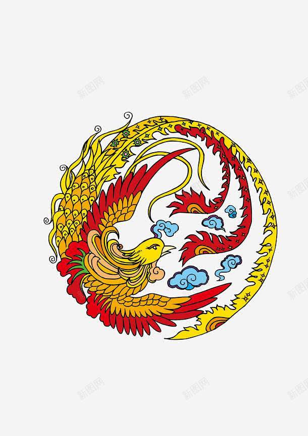 富贵圆形凤凰纹样
