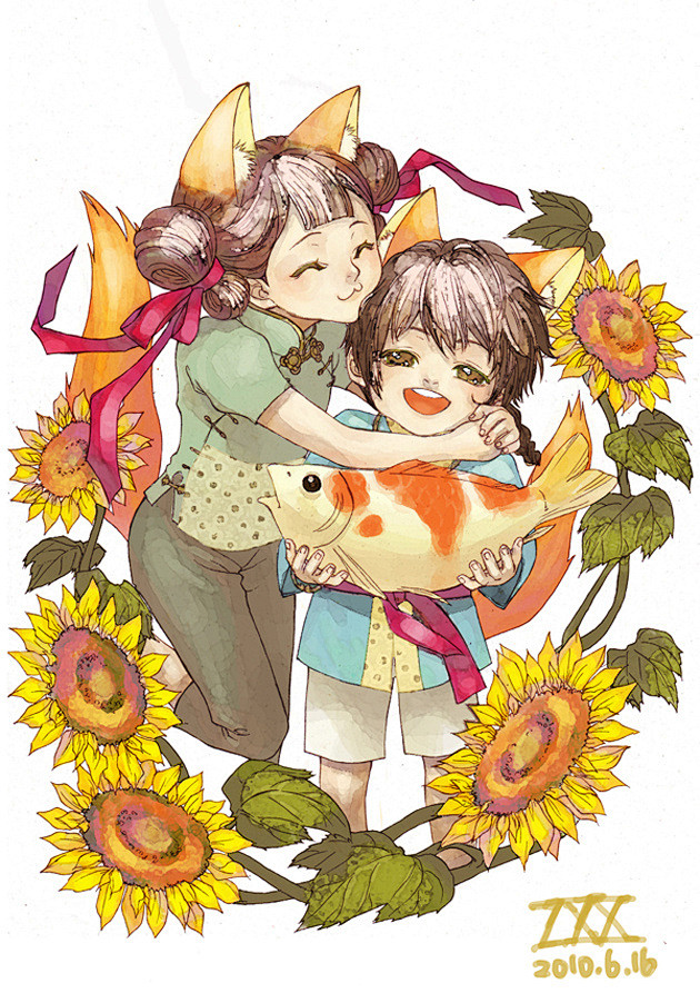 脑浆迸裂的插画可爱的两姐弟