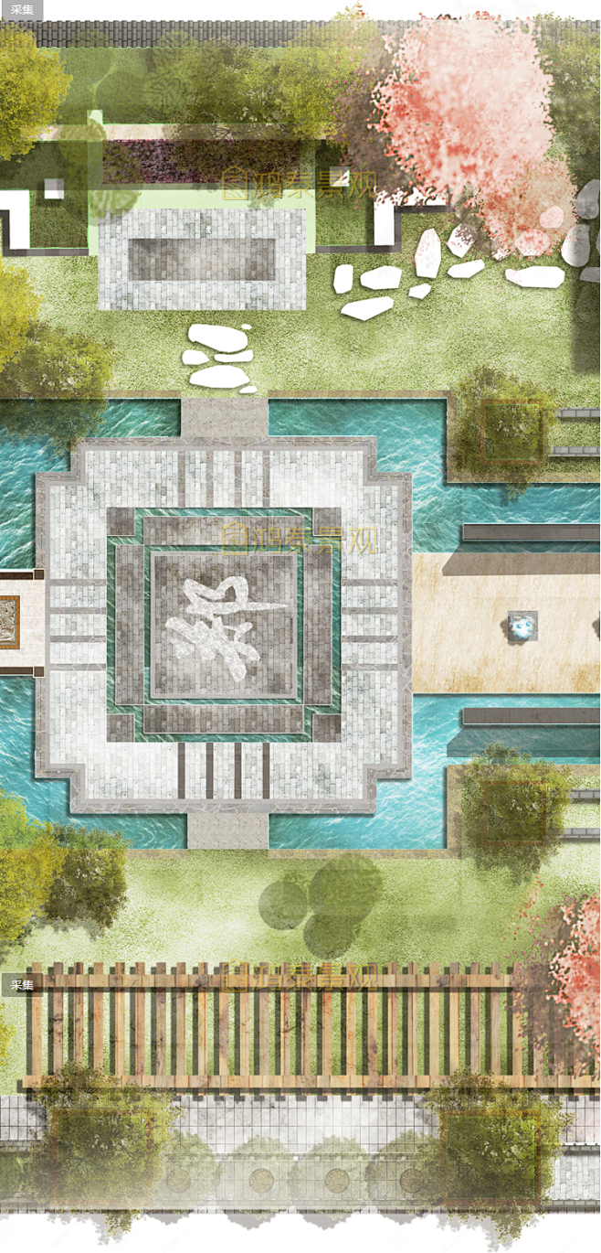 竞赛风别墅庭院私家花园景观设计总平图彩平psd源文件彩平ps素材淘宝