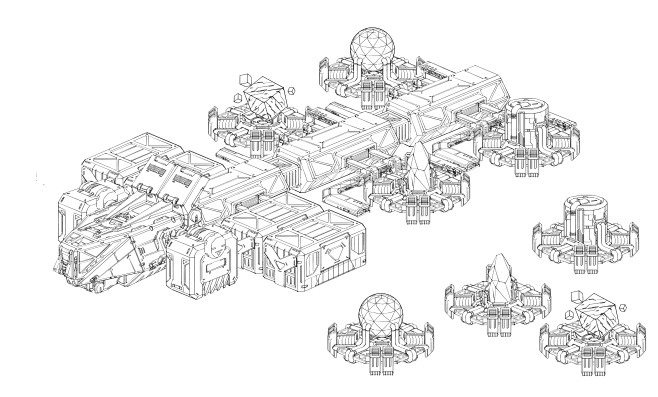 草圖飛船科幻建築線稿概念設計設計戰艦