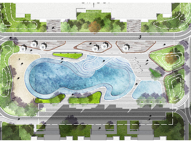 国际竞赛风格园林景观住宅公园psd彩色总平面效果图环艺毕设素材淘宝