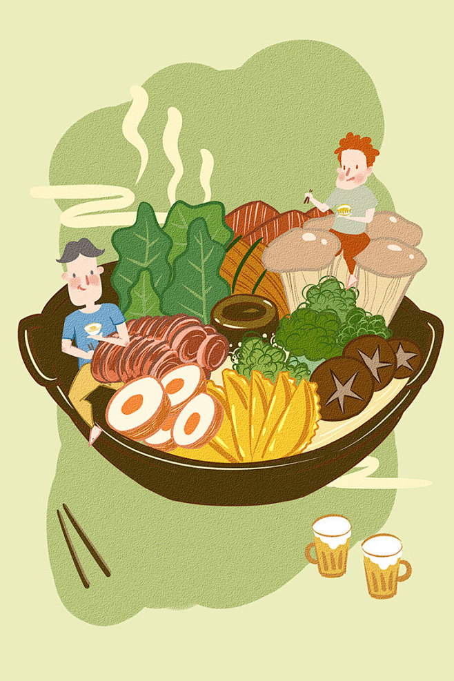 美食餐饮手绘食物火锅麻辣烫海鲜插画烧烤插图海报psd设计素材淘宝网