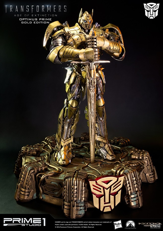 变形金刚4推出金色擎天柱全身雕像28英寸体型巨大骑士造型全球限量250