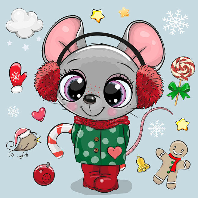 穿大衣戴皮毛耳机的卡通老鼠女孩鼠年新年快乐新年大吉鼠老鼠macdown