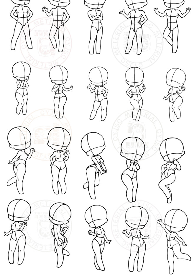 日系q版人物立绘动作姿态线稿辅助线procreate画笔预设ps笔刷素材淘宝