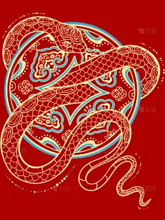 蛇年春节金线插画蛇纹理背景