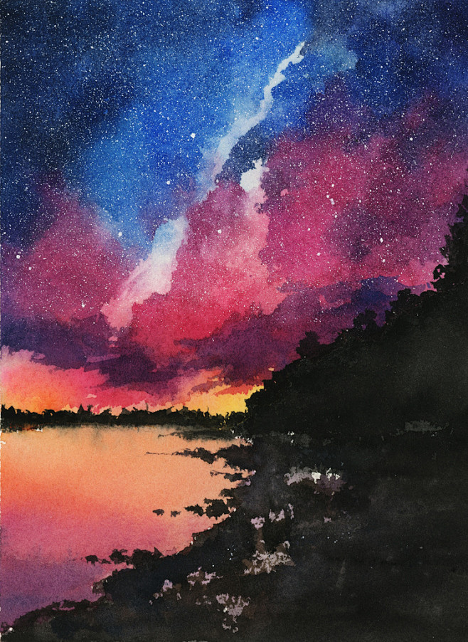 星空水彩插画涂鸦手绘壁纸素材