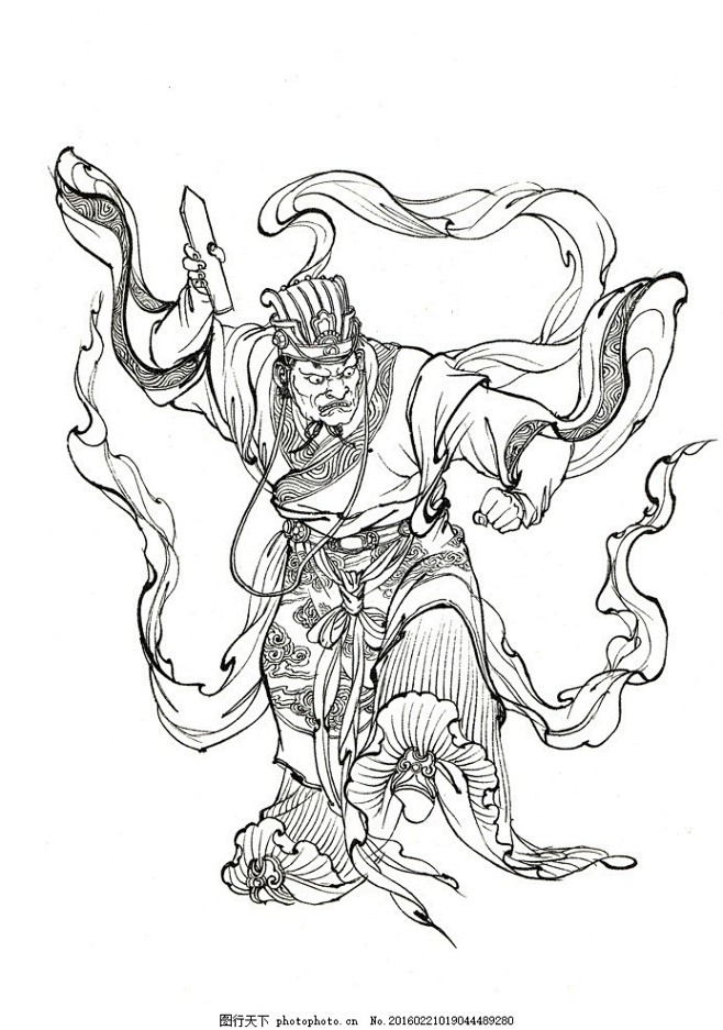 西游记人物白描十殿阎王楚江王神仙白描人物西游记白描李云中