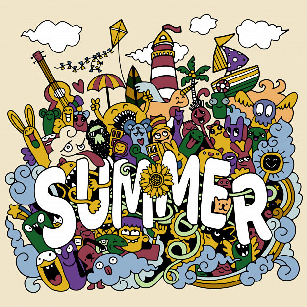 夏日元素涂鸦手绘插画矢量图素材