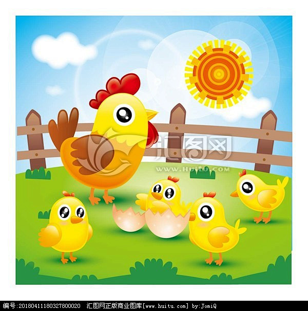 母鸡小鸡 篱笆 小草 儿童插画 儿童海报2喜欢卡通娃娃崽同采自www