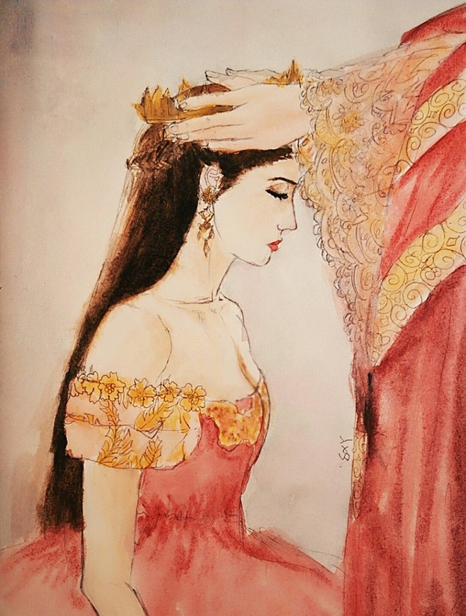 手绘插画人物欲戴皇冠必承其重