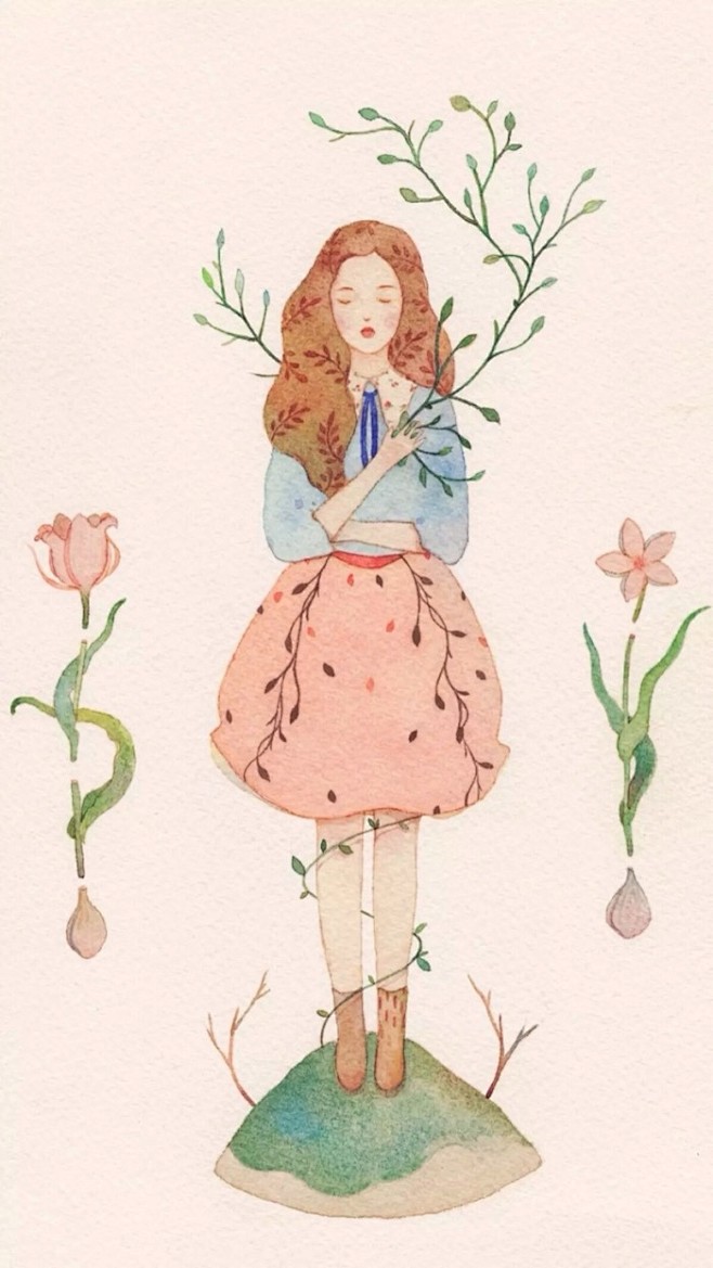 彩铅插画水彩手绘