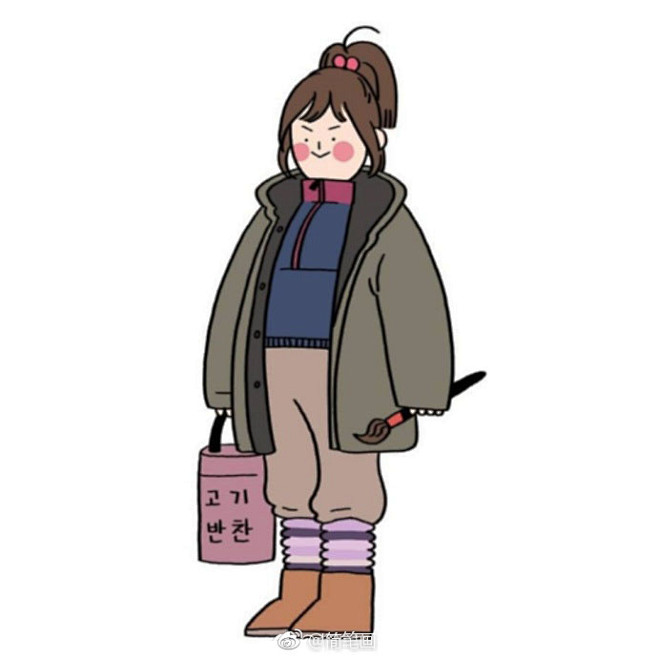 韩系简笔画小女孩,冬天就要穿厚厚的~(i.
