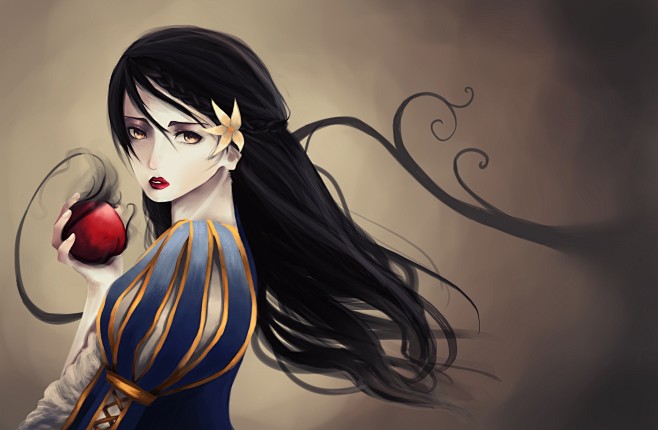 anime4238x2767animegirlssnowwhiteapplesyellowflowersblackhair