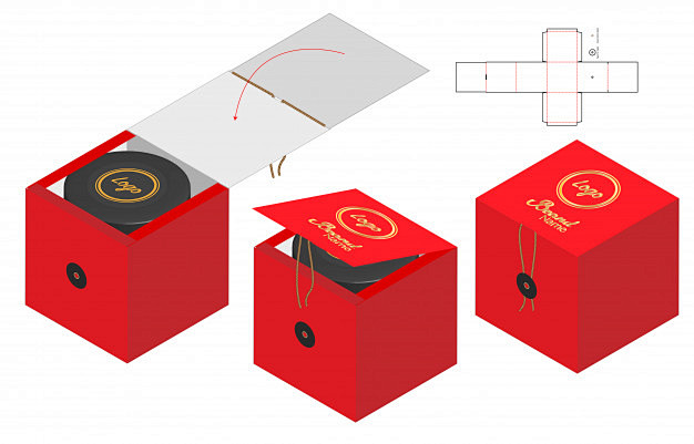 翻蓋產品包裝盒刀版展開圖模板矢量圖素材