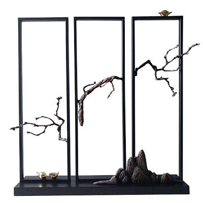 新中式铁艺山水禅意摆件样板房间家居客厅柜软装饰品室内玄关摆件淘宝