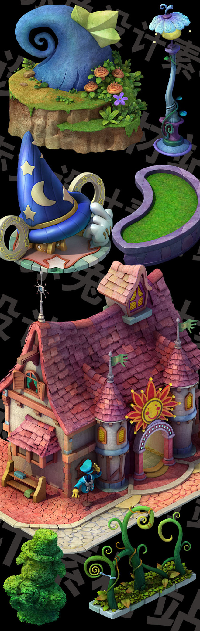 3dmax模型q版建筑物房屋场景山石建筑贴图源文件游戏美术资源淘宝网