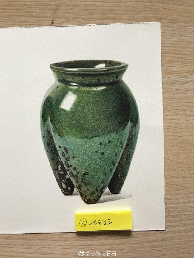 唯美逼真3d立体陶瓷器皿彩铅画教程手绘图片陶瓷器皿质感彩铅怎么画