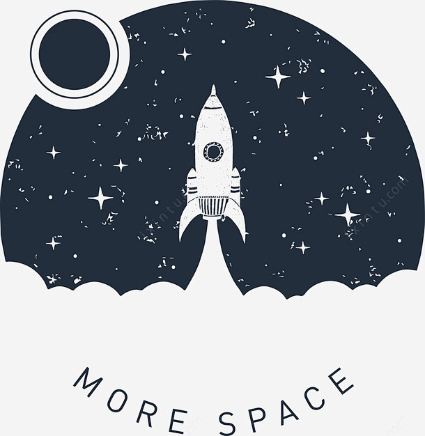 火箭黑白花臂图案矢量图高清素材ins风格升空唯美手绘星空欧美火箭