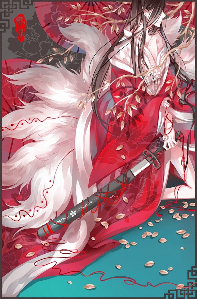 古装九尾狐美男子血咒长刀和风和服巫师