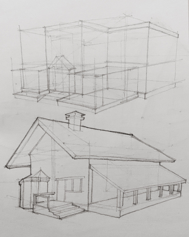 建筑线稿透视手绘