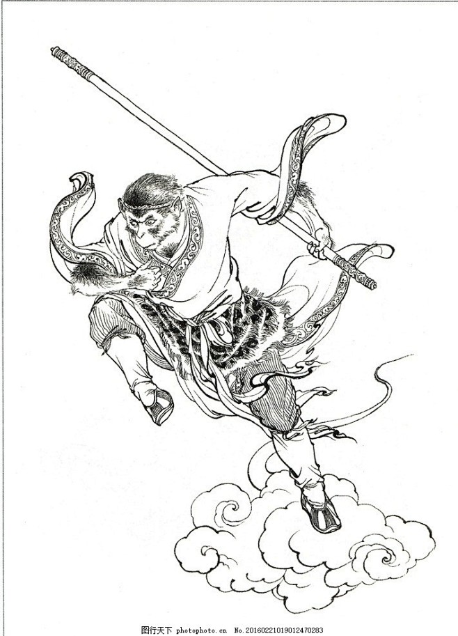 西游记人物白描神仙齐天大圣美猴王弼马温黑白西游记白描李云中