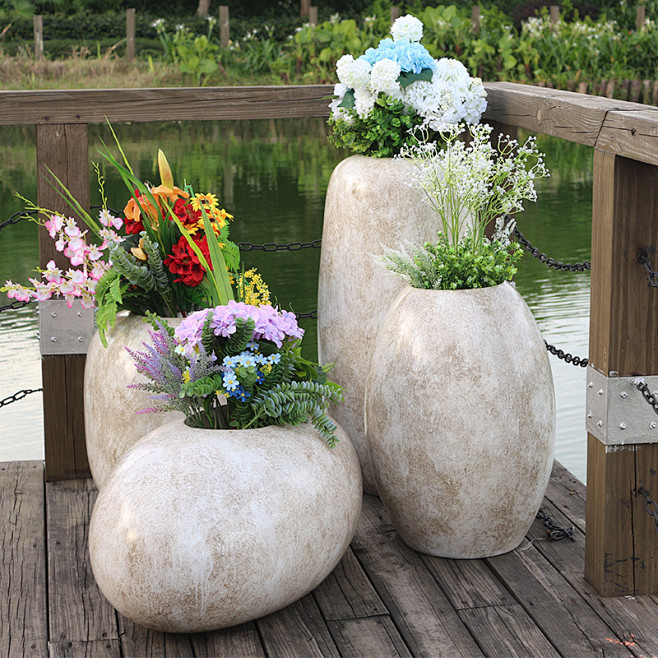 玻璃钢创意商场组合花盆户外防水落地花钵别墅酒店落地花器