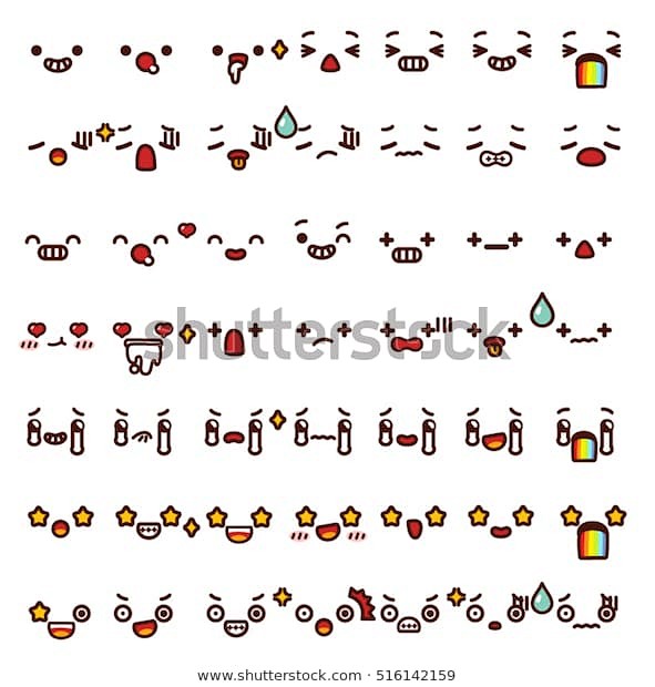 可爱可爱的表情符号表情符号涂鸦卡通脸微笑快乐悲伤震惊无聊生病呕吐
