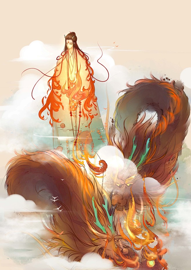 19:45:24祝融 山海经 插画 板绘 幻想 神话人物 神话故事2d国风原画