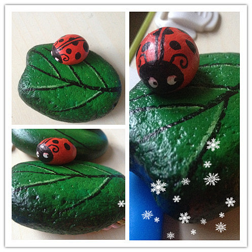 立体石头画红色瓢虫