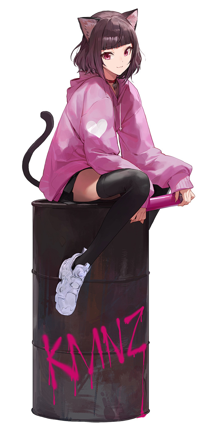 2113动漫动漫女孩数字艺术图稿2d肖像显示垂直猫耳朵尾巴大腿高桶kmnz