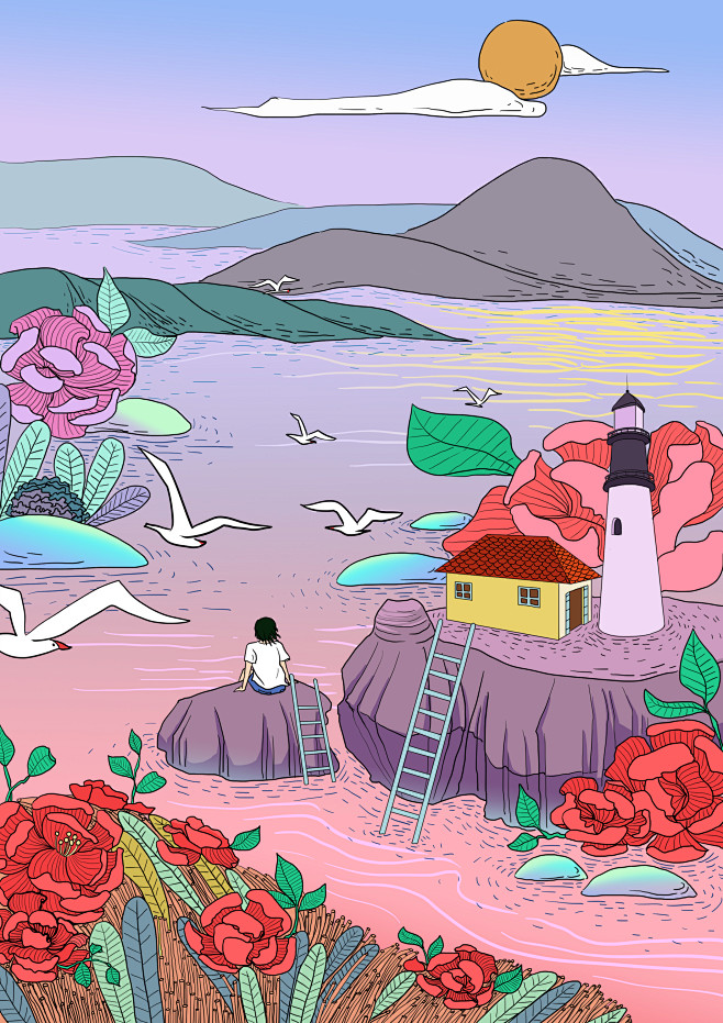 面朝大海春暖花开海子单图手绘