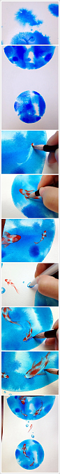 【绘画教程】美呆了的水彩鱼 晕染 蓝色 步骤图 超美 你真的不看看吗？