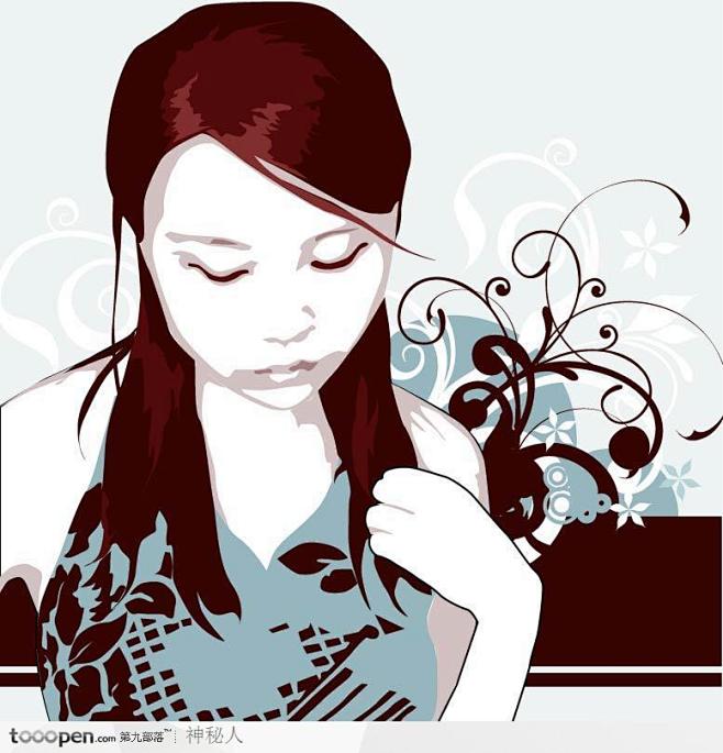 素雅人物花纹矢量素材