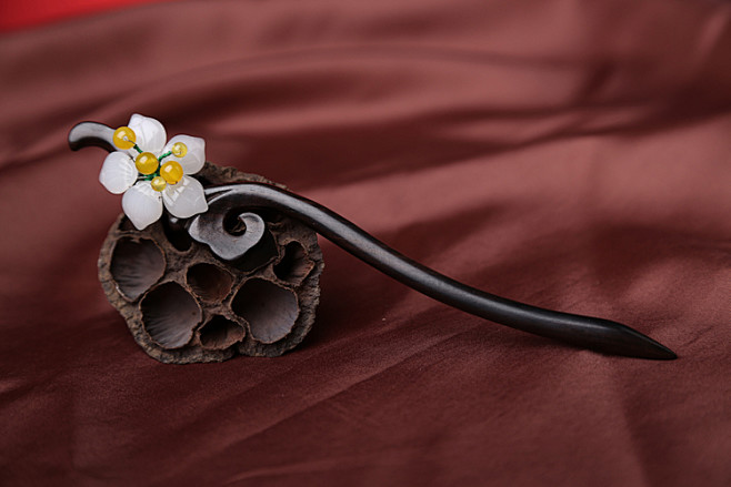 原创手工黑檀木发簪古典风diy钗子复古花.