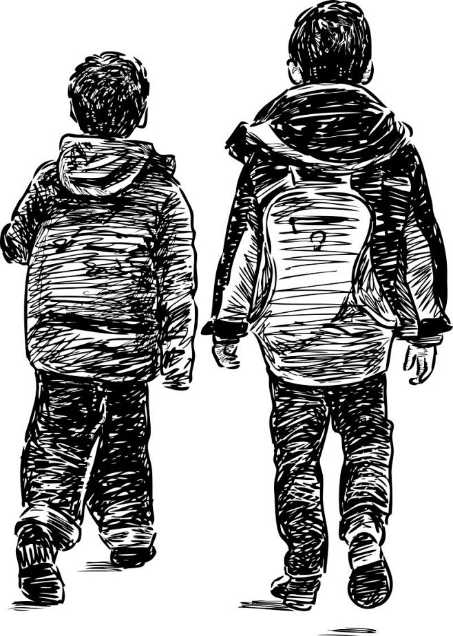 抽象矢量可爱背书包的学生素描插图素描图片素描画图片macz素描素材