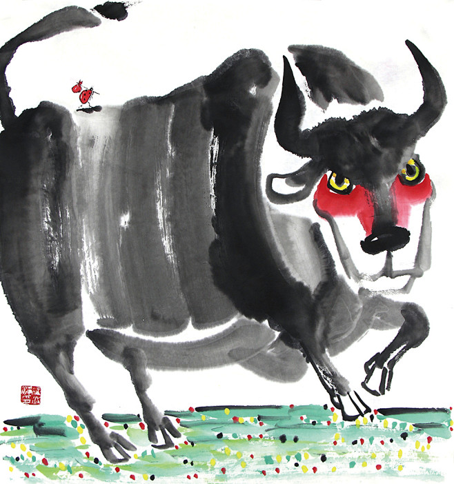 画儿晴天水墨牛 彩墨牛 画儿晴天 牛画 .