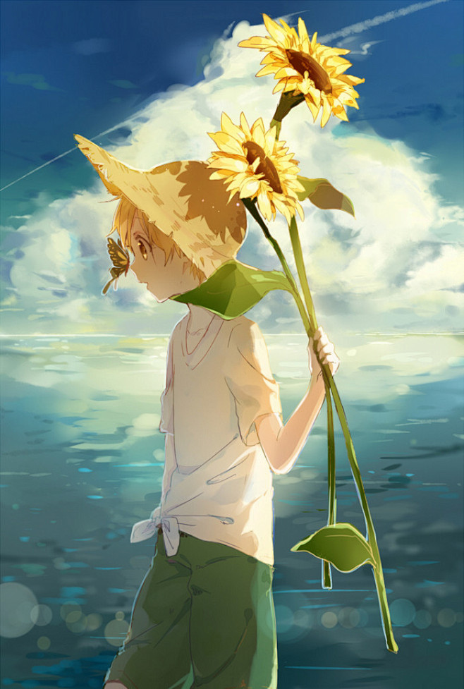向日葵少年手绘插画