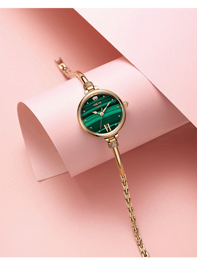 geya格雅手表女ins风气质文艺女表2019新款孔雀石纹理森系小绿表tmall