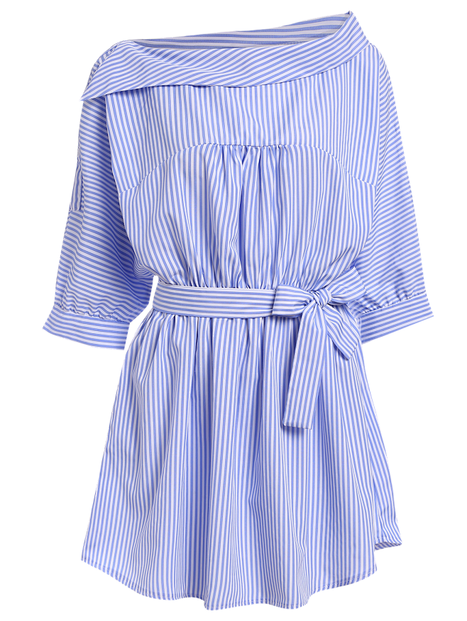 条纹蓝色连衣裙