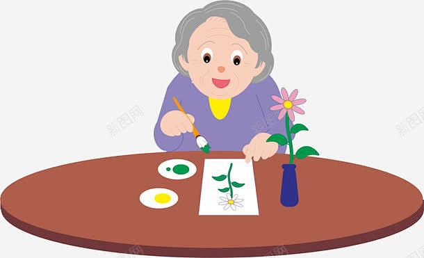 画画的老奶奶平面电商创意素材