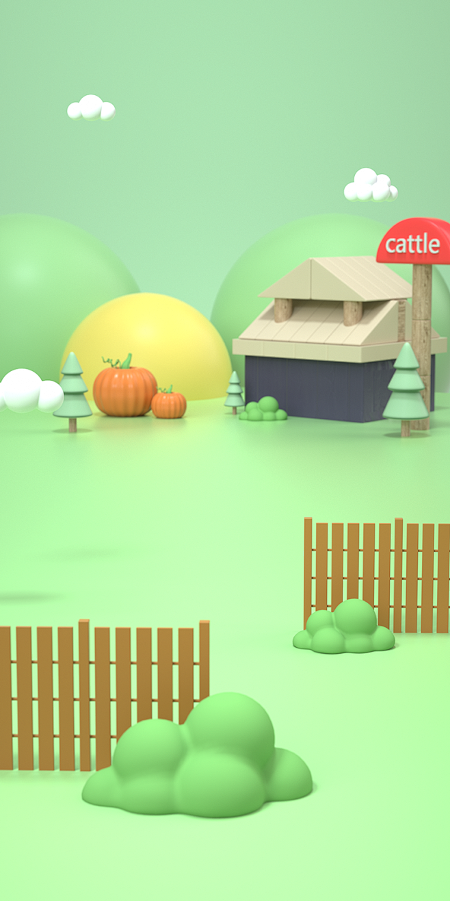 简易农场卡通三维立体c4d背景