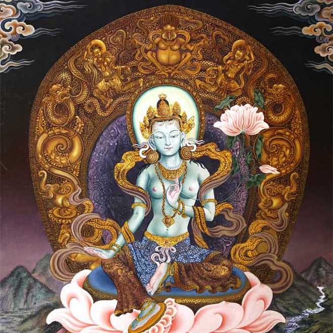 藏传纯手绘绿度母佛像