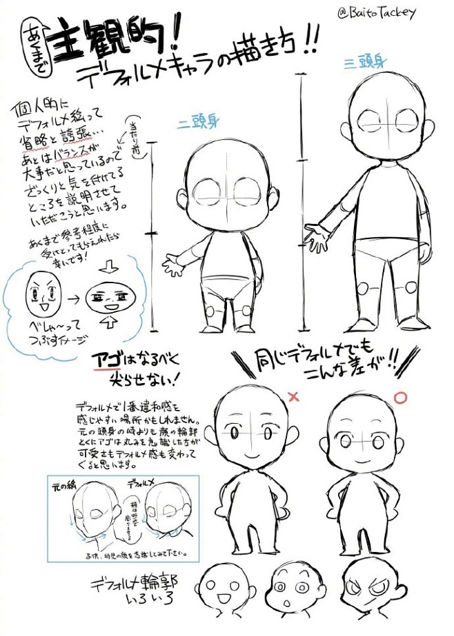 拆解2头身q版人物的形态比例及人体动态线