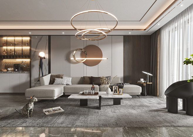 客厅餐厅,沙发,餐桌,电视柜,吊灯,装饰画-室内设计-拓者设计吧轻奢